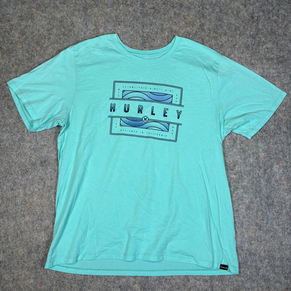 Hurley Graphic T-Shirt Mens XXL Turquoise Blue Everyday‎ Washed Wave Logo Tee